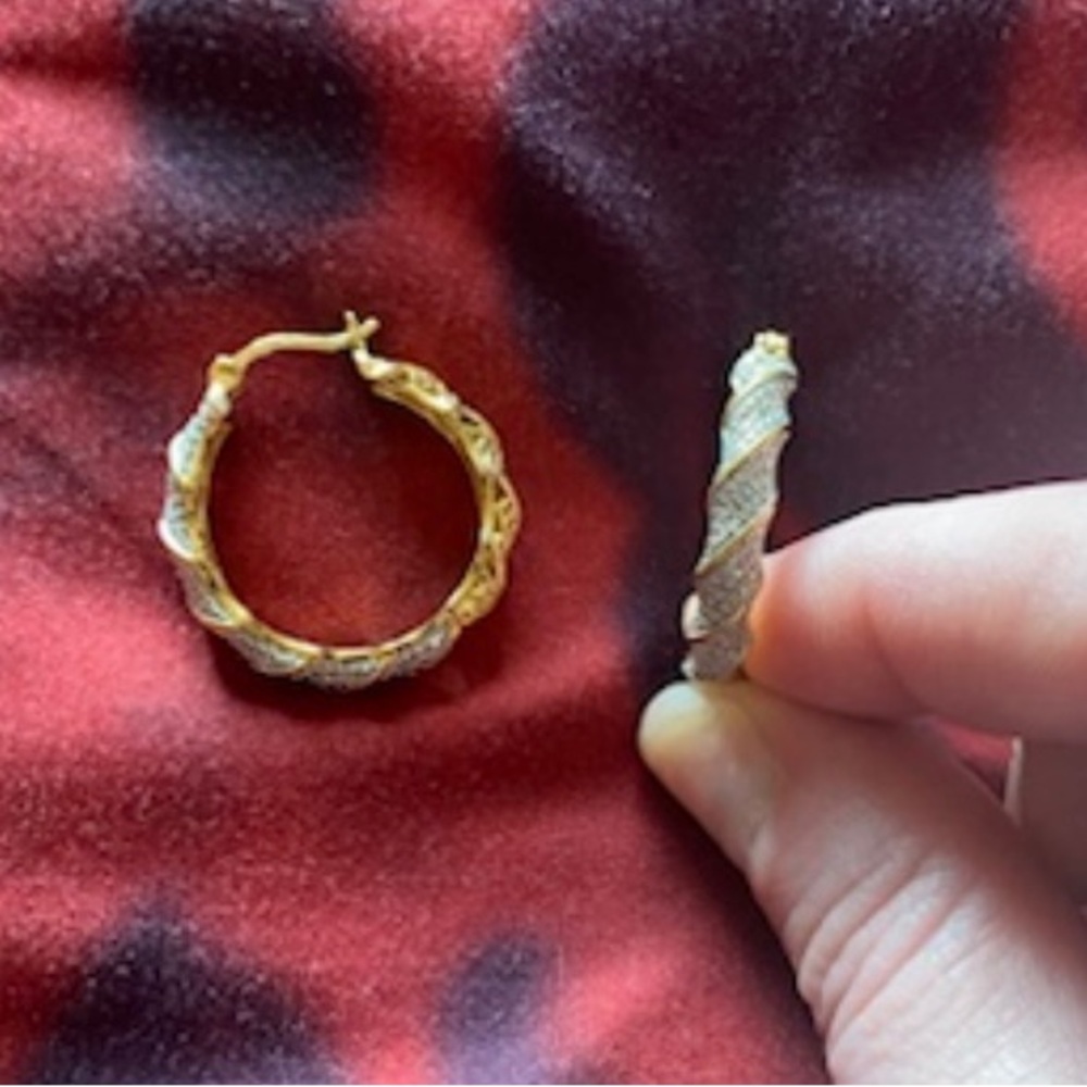 Macy's Twisted 14K Gold Hoops with Diamond Chips Earrings